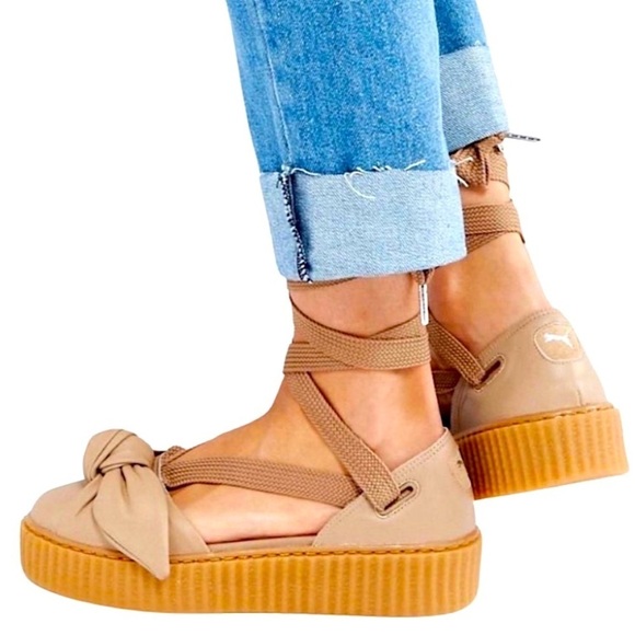 Puma Shoes - PUMA Rihanna Fenty Bow Creeper Tie Sandal Shoes Tan Size 7